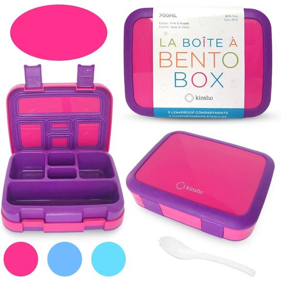 Kinsho Bento Lunch Box with 5 compartments - Purple/Pink - Picture 1 of 3